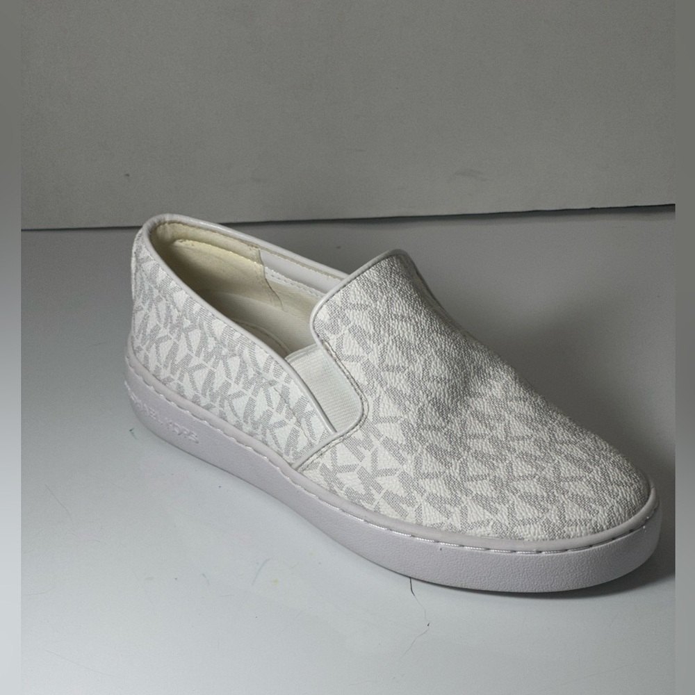 MICHAEL Michael Kors Keaton Slip-On (White Mini MK Logo Coated Canvas/Nappa) - Picture 5 of 16
